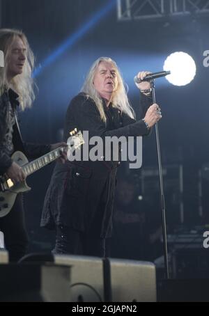 SOELVESBORG 20170610 British heavy metal band Saxon performs on stage at Sweden Rock Festival 2017 in Solvesborg, Southern Sweden, on June 9, 2017. Photo: Fredrik Sandberg / TT / code 10080  Stock Photo