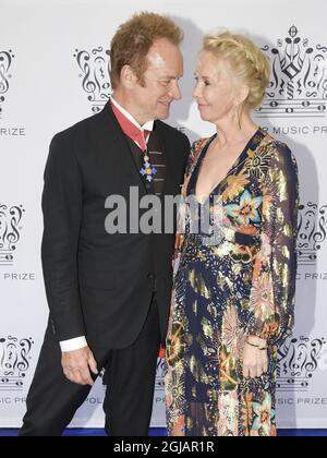 STOCKHOLM 2017-06-15 Polar Music Prize Sting and wife Trudie Styler arriving at the Polar Music Prize Awards at Konserthuset in Stockholm, Sweden, June 15, 2017. Photo: Anders Wiklund / TT / kod 10040  Stock Photo