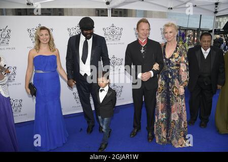 STOCKHOLM 2017-06-15 Gregory Porter with family and Polar Music Prize Laureate Sting with wife Trudie Styler arriving at the Polar Music Prize Awards at Konserthuset in Stockholm, Sweden, June 15, 2017. Photo: Anders Wiklund / TT / kod 10040  Stock Photo