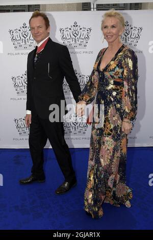 STOCKHOLM 2017-06-15 Polar Music Prize Sting and wife Trudie Styler arriving at the Polar Music Prize Awards at Konserthuset in Stockholm, Sweden, June 15, 2017. Photo: Anders Wiklund / TT / kod 10040  Stock Photo