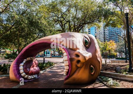 The Giant Mosh Mouth Art Exhibit at James Weldon Johnson Park, Jacksonville, Florida, USA Stock Photo