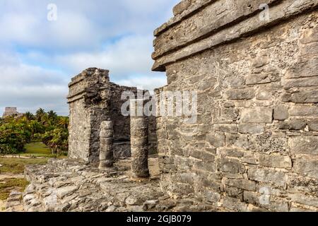 Archeological Zone of Tulum Mayan Port City Ruins in Tulum, Mexico Stock Photo