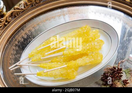 Persian sugar with saffron. Eat it as a candy bar or use it to mix it into your tea. Selective Focus  sugar Stock Photo