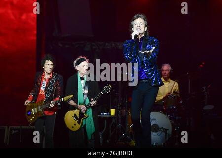 STOCKHOLM 2017-10-12 Ronnie Wood, Keith Richards, Mick Jagger and Charlie Watts performs during Thursday Oct. 12, 2017 at Friends Arena in Stockholm. Photo: Stina Stjernkvist / TT / kod 11610  Stock Photo