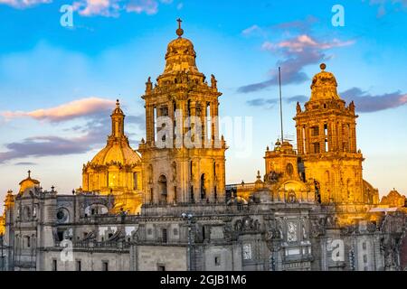 Metropolitan Cathedral and President's Palace in Zocalo, Mexico City, Mexico. Stock Photo