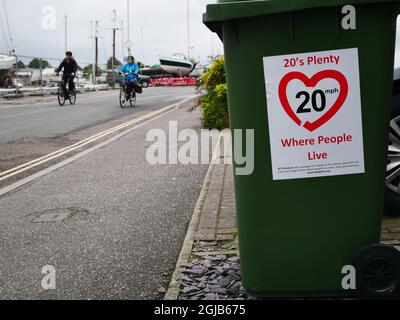 Twenty 20 is plenty reduce speed limit in built up areas road safety campaign sticker. Stock Photo