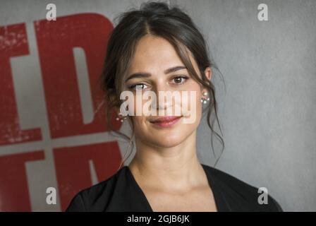 STOCKHOLM 20180308 Alicia Vikander during a photo call in Stockholm, Sweden on Thursday before the premiere of the movie 'Tomb raider. Foto: Claudio Bresciani / TT / Kod 10090  Stock Photo