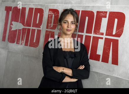 STOCKHOLM 20180308 Alicia Vikander during a photo call in Stockholm, Sweden on Thursday before the premiere of the movie 'Tomb raider. Foto: Claudio Bresciani / TT / Kod 10090  Stock Photo