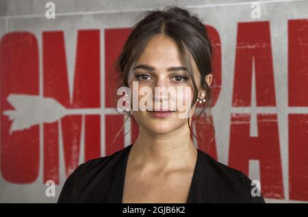 STOCKHOLM 20180308 Alicia Vikander during a photo call in Stockholm, Sweden on Thursday before the premiere of the movie 'Tomb raider. Foto: Claudio Bresciani / TT / Kod 10090  Stock Photo