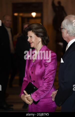 STOCKHOLM 20180320 Swedish King Carl Gustaf and Queen Silvia arriving at The Royal Swedish Opera for a performance of Giuseppe Verdi's opera Aida. Foto: Pontus Lundahl / TT / kod 10050  Stock Photo