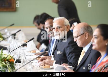 STOCKHOLM 20180417 India's Prime Minister Narendra Modi with his delegation at a work lunch at the government building Rosenbad. Photo: Pontus Lundahl / TT kod 10050  Stock Photo