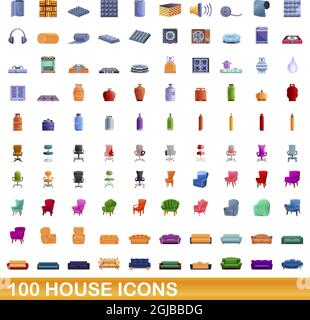 100 house icons set. Cartoon illustration of 100 house icons vector set isolated on white background Stock Vector