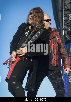SOLVESBORG 20180607 German power metal band Helloween performs during the Sweden Rock Festival in Norje, outside Solvesborg in southern Sweden, on June 07, 2018. Photo: Claudio Bresciani / TT / code 10090  Stock Photo
