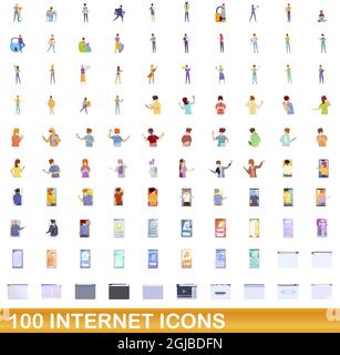 100 internet icons set. Cartoon illustration of 100 internet icons vector set isolated on white background Stock Vector