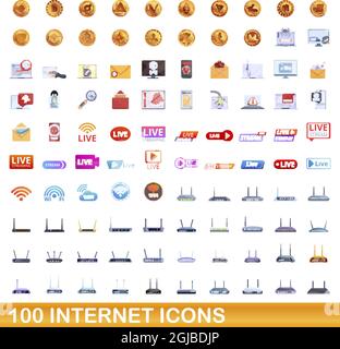 100 internet icons set. Cartoon illustration of 100 internet icons vector set isolated on white background Stock Vector