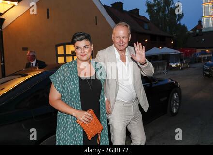 STOCKHOLM 20180711 Stellan Skarsgard and wife Megan Everett arriving at the afterparty for 'Mamma Mia! Here We Go Again' in Stockholm, Sweden on July 11, 2018. Photo: Christine Olsson / TT code 10430  Stock Photo