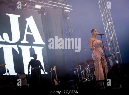 GÃ–TEBORG 2018-08-09 English singer Jorja Smith performs at musicfestival Way Out West in Gothenburg, Sweden August 9, 2018. Photo Bjorn Larsson Rosvall / TT / Kod 9200  Stock Photo