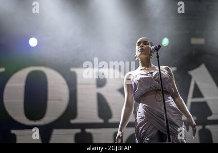 GÃ–TEBORG 2018-08-09 English singer Jorja Smith performs at musicfestival Way Out West in Gothenburg, Sweden August 9, 2018. Photo Bjorn Larsson Rosvall / TT / Kod 9200  Stock Photo