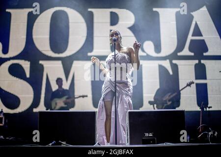 GÃ–TEBORG 2018-08-09 English singer Jorja Smith performs at musicfestival Way Out West in Gothenburg, Sweden August 9, 2018. Photo Bjorn Larsson Rosvall / TT / Kod 9200  Stock Photo