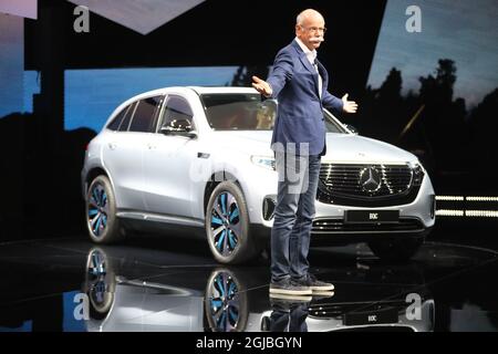 Dieter Zetsche, CEO Daimler AG and Head of Mercedes-Benz Cars, at the unveiling of Mercedes-Benz new electric SUV, the Mercedes EQC, at Artipelag art gallery in Gustavsberg, Stockholm, Sweden on Tuesday Sep. 4, 2018. Photo Soren Andersson / TT code1037 Stock Photo
