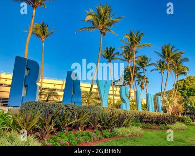 MIAMI, UNITED STATES - Mar 30, 2018: The Bayside entrance sign on a sunny day in Downtown Miami Stock Photo