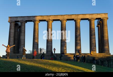 EDINBURGH, UNITED KINGDOM - May 13, 2021: A view of the National Monument of Scotland on Calton Hill in Edinburgh, UK Stock Photo