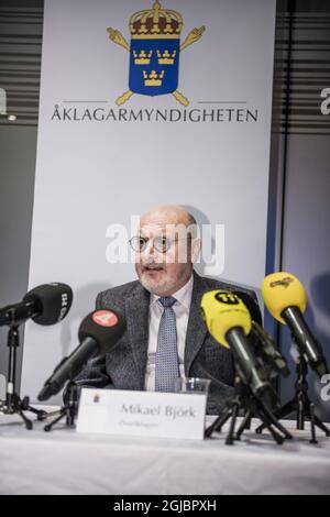 Swedish Director of Public Prosecution Mikael Bjork is seen during a press conference in Stockholm, Sweden December 11, 2018 when it was announced that crime investigation against former Karolinska Institute surgeon, visiting professor and researcher, Paolo Macchiarini, is resumed. Photo: Marc Femenia / TT / kod 10570 Stock Photo