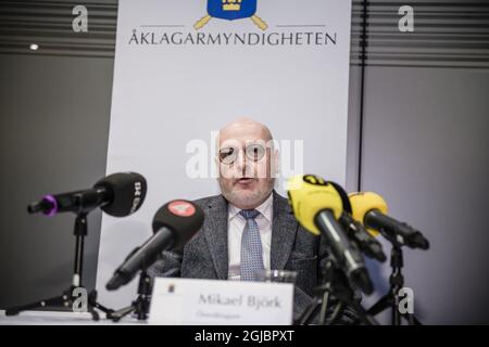 Swedish Director of Public Prosecution Mikael Bjork is seen during a press conference in Stockholm, Sweden December 11, 2018 when it was announced that crime investigation against former Karolinska Institute surgeon, visiting professor and researcher, Paolo Macchiarini, is resumed. Photo: Marc Femenia / TT / kod 10570 Stock Photo