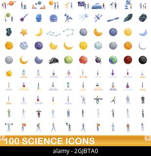100 science icons set. Cartoon illustration of 100 science icons vector set isolated on white background Stock Vector