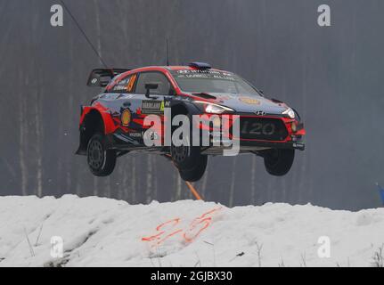 Sebastien Loeb FRA/Daniel Elena FRA, Hyundai i20 Coupe WRC at special stage 10 during day 3 of the second round of the FIA World Rally Championship, Rally Sweden 2019, in Sweden, 156 February 2019. pHoto: Micke Fransson/TT kod 61460  Stock Photo