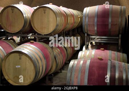 USA, California, Carmel. Wine barrels of Holman Ranch. Stock Photo