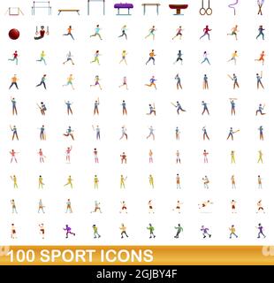 100 sport icons set. Cartoon illustration of 100 sport icons vector set isolated on white background Stock Vector