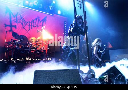 Maniac, vocalist with band Mayhem, playing at the Rockefeller in Oslo Stock Photo