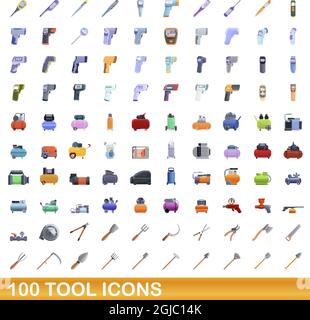 100 tool icons set. Cartoon illustration of 100 tool icons vector set isolated on white background Stock Vector