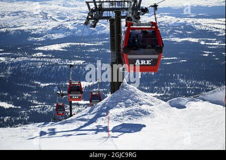(FILE) A file picture dated April 23, 2019, shows a ski lift at Areskutan mountain in Are, Sweden. The International Olympic Committee (IOC) will in Lausanne, Switzerland on June 24, 2019 elect the host city for the 2026 Winter Olympics. The two remaining host cities in the election process are Stockholm-Are, Sweden, and Milan–Cortina d'Ampezzo, Italy. Photo: Pontus Lundahl / TT / code 10050 Stock Photo