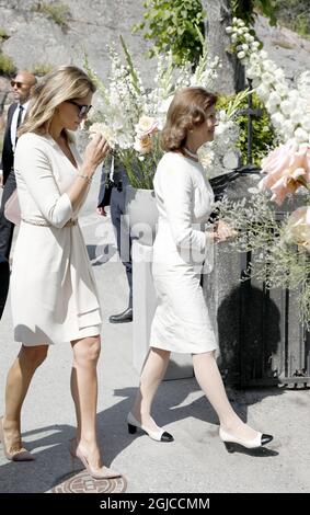Princess Madeleine and Queen Silvia Funeral of Anki Wallenberg in Dalaro church, Stockholm, Sweden 19 July 2019 Anki Wallenberg died in a sailing accident on the lake Geneva. She resided in London and was a close friend to the Swedish Royal Family. (c) Patrik Osterberg / TT / kod 2857  Stock Photo