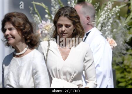 Queen Silvia, Princesss Madeleine Funeral of Anki Wallenberg in Dalaro church, Stockholm, Sweden 19 July 2019 Anki Wallenberg died in a sailing accident on the lake Geneva. She resided in London and was a close friend to the Swedish Royal Family. (c) Patrik Ã–sterberg / TT / kod 2857  Stock Photo