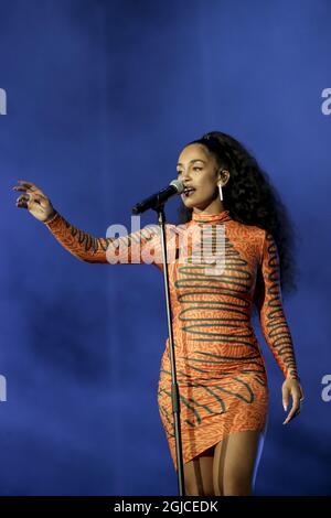 Singer Jorja Smith performs at the Way out West music festival Gothenburg, Sweden August 8, 2019 Foto: Adam Ihse / TT / Kod 9200  Stock Photo