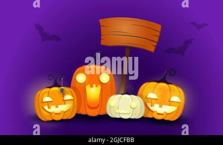 Halloween background with pumpkins of different shapes Stock Vector