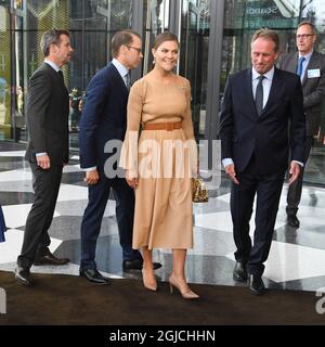 Sweden's Crown Princess Victoria and Prince Daniel and Denmark's Crown Prince Frederik and Crown Princess Mary arrives for a Swedish-Danish business forum in Copenhagen on Wednesday, September 18, 2019. The Swedish Crown Princess couple is on a three-day visit to Denmark. Photo: Jonas Ekstromer / TT / code 10030  Stock Photo