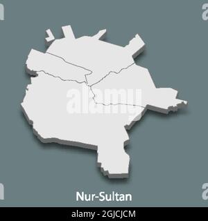 3d isometric map of Nur-Sultan is a city of Kazakhstan , vector illustration Stock Vector