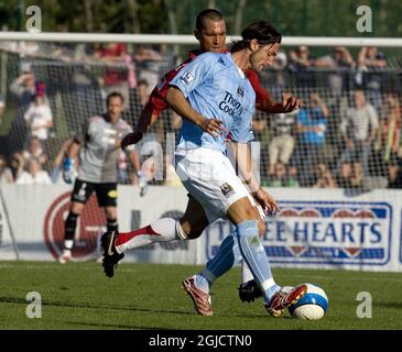 Manchester City's Rolando Bianchi (front) in action during the friendly match against Orgryte at the Paskbergavallen Stadium in Varberg, Sweden. Photo issued on Wednesday July 18, 2007 by the PRESS ASSOCIATION. Photo credit should read: Adam Ihse/SCANPIX. THIS PICTURE CAN ONLY BE USED WITHIN THE CONTEXT OF AN EDITORIAL FEATURE. NO WEBSITE/INTERNET USE UNLESS SITE IS REGISTERED WITH FOOTBALL ASSOCIATION PREMIER LEAGUE. Stock Photo