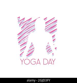 International yoga day scribbled art yoga pose in pink