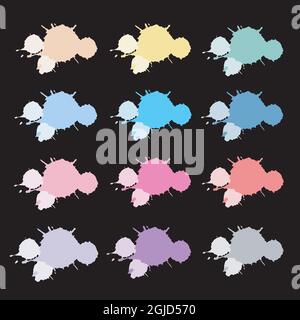 Set of colorful hand drawn abstract watercolor splashes paint splatter or brush strokes in black Stock Vector