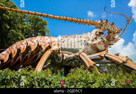 Giant Florida Spiny Lobster sculpture at The Rain Barrel shops on Islamorada in the Florida Keys. Stock Photo