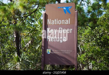 National Key Deer Refuge sign on Big Pine Key in the Florida Keys. Stock Photo