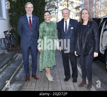 Dan Smith Director of SIPRI, crown princess Victoria, Jan Eliasson, chairman and Sigrun Rawet, Deputy Director of SIPRI Crown princess visits the International Peace Research Institute (SIPRI) in Solna, Sweden, 2020-03-06 (c) Karin TÃ¶rnblom / TT Kod 2377  Stock Photo