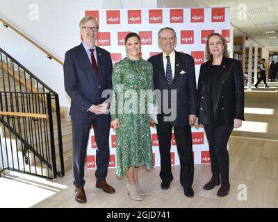 Dan Smith Director of SIPRI, crown princess Victoria, Jan Eliasson, chairman and Sigrun Rawet, Deputy Director of SIPRI Crown princess visits the International Peace Research Institute (SIPRI) in Solna, Sweden, 2020-03-06 (c) Karin TÃ¶rnblom / TT Kod 2377  Stock Photo