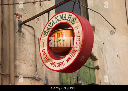 USA, Georgia, Savannah. Savannah's Candy Kitchen sign. Stock Photo