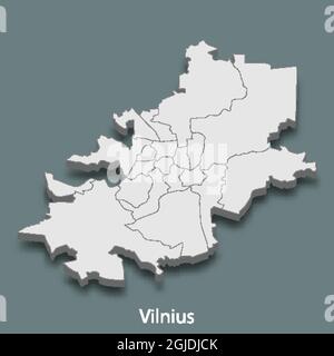 3d isometric map of Vilnius is a city of Lithuania , vector illustration Stock Vector